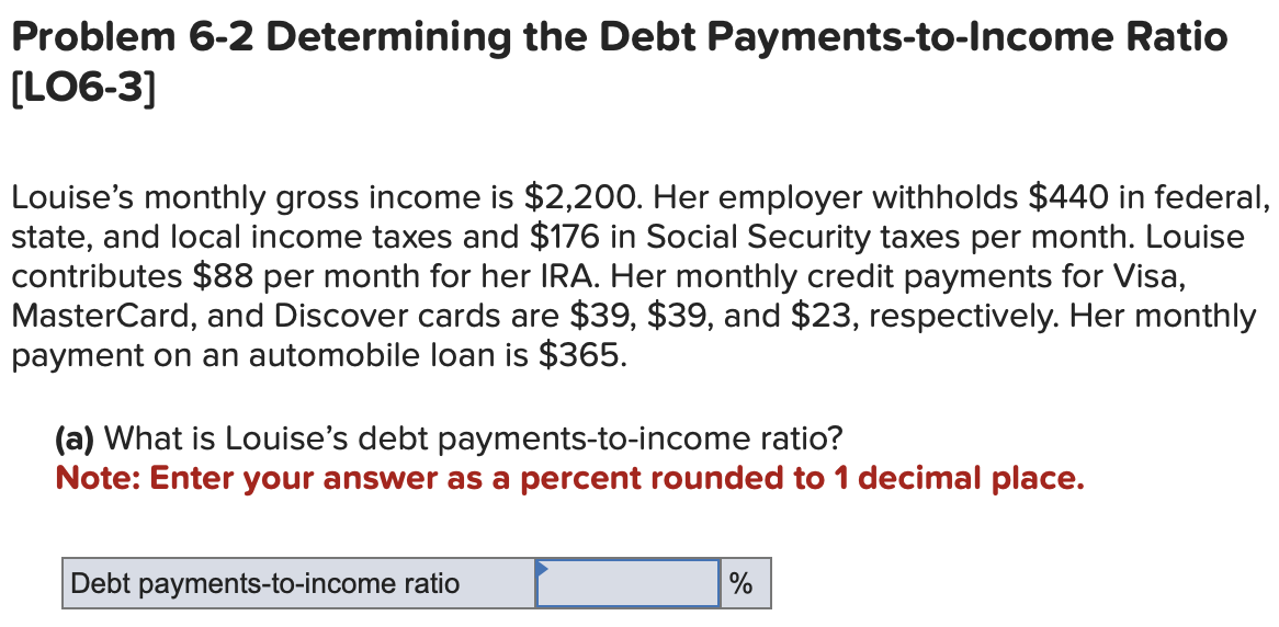 Solved Problem 6-2 Determining the Debt Payments-to-Income | Chegg.com