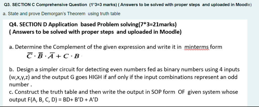 Solved Q3. SECTION C Comprehensive Question (1*3=3 marks) ( | Chegg.com
