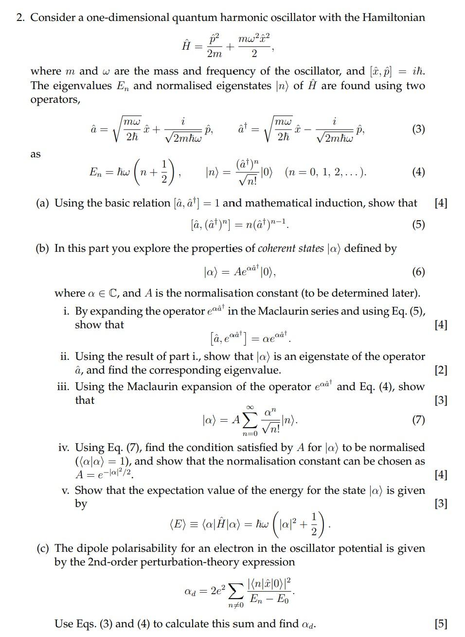 Solved 2. Consider a one-dimensional quantum harmonic | Chegg.com