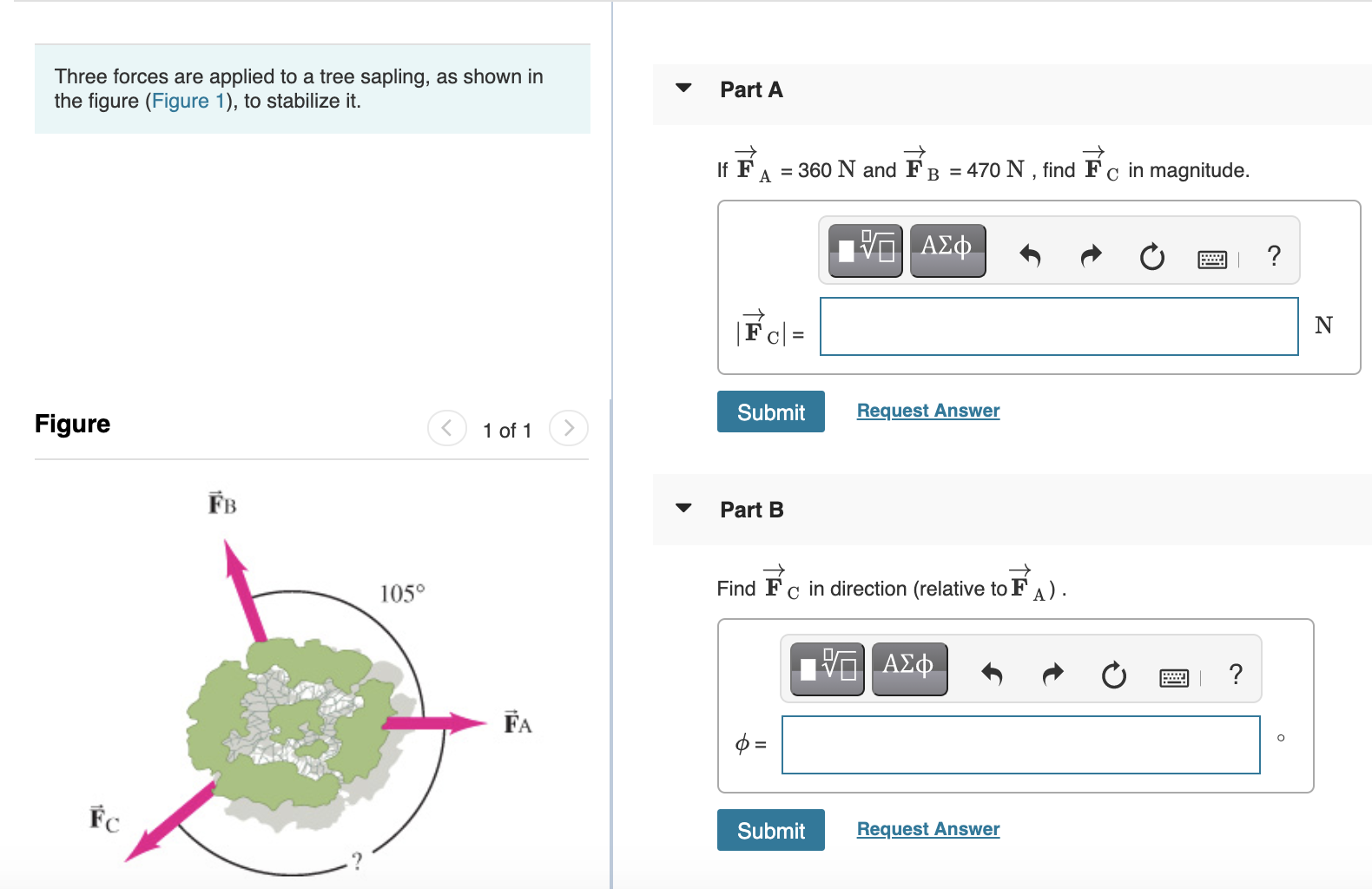 Solved Three Forces Are Applied To A Tree Sapling As Sho Chegg Com