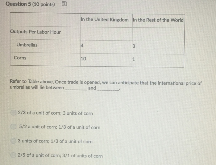 Solved Iable 3.1 Outputs Per Labor Hour UK ROW Umbrellas per
