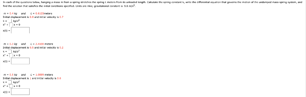 Solved In cach of the questions below, hanging a mass m from | Chegg.com