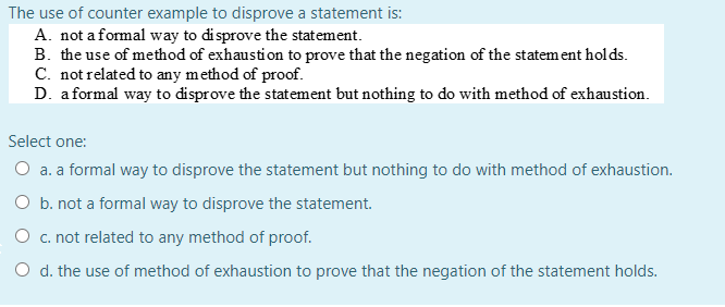 Solved The use of counter example to disprove a statement | Chegg.com