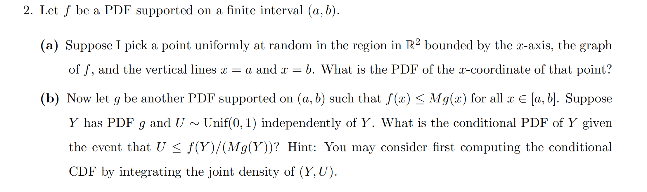 Solved 2. Let F Be A PDF Supported On A Finite Interval | Chegg.com