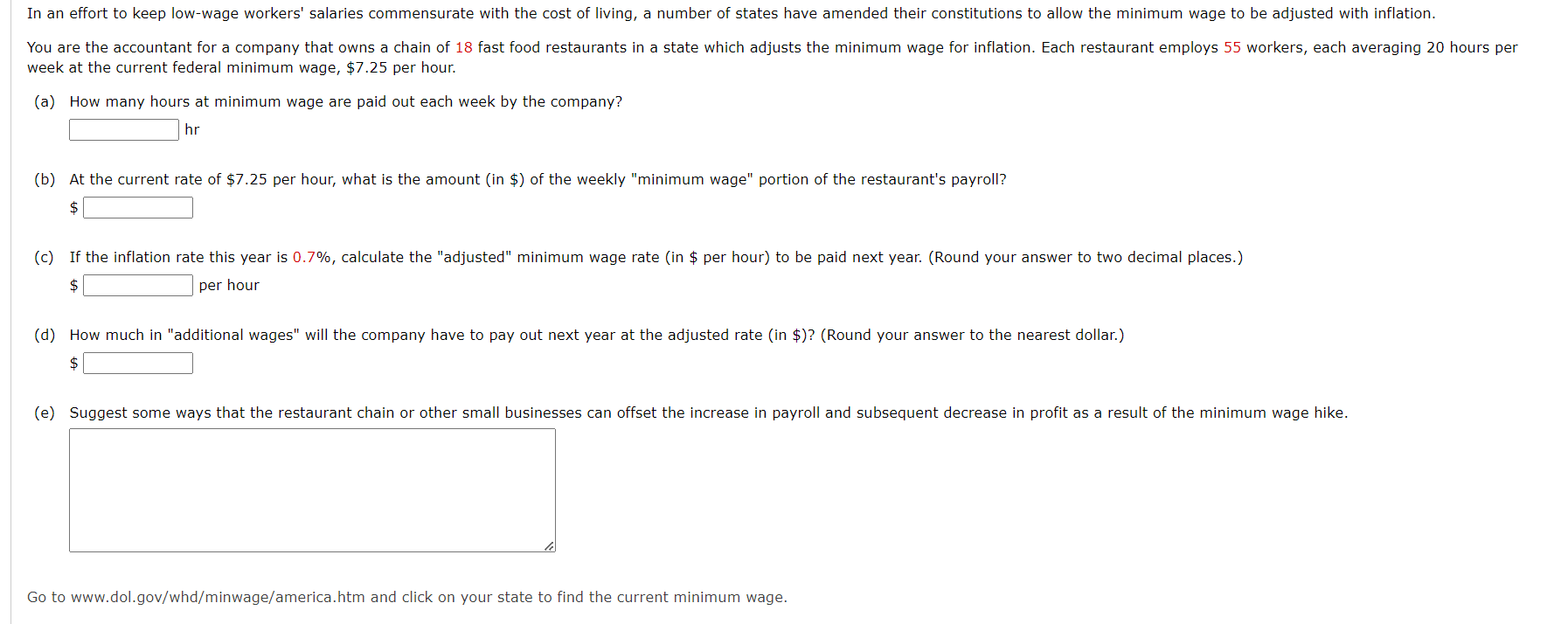Solved week at the current federal minimum wage, $7.25 per | Chegg.com