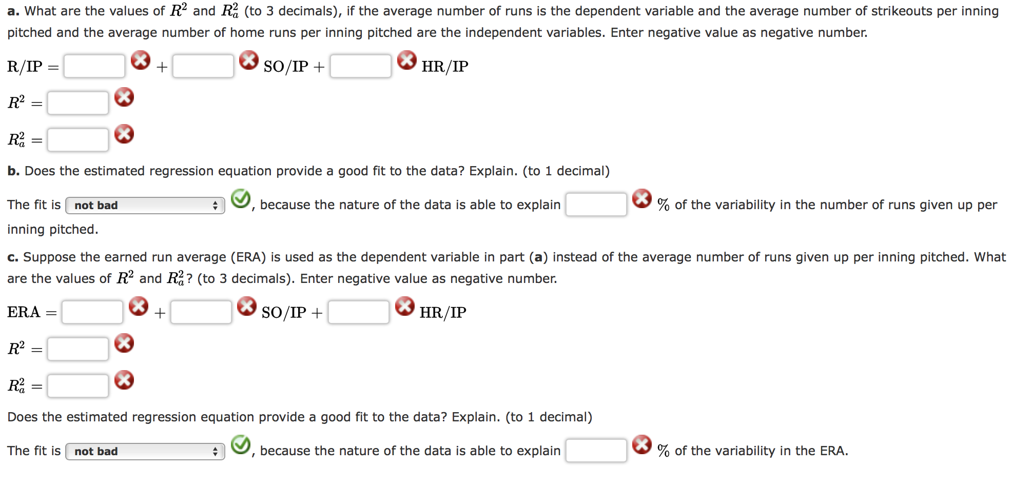 a. What are the values of \( R^{2} \) and \( R_{a}^{2} \) (to 3 decimals), if the average number of runs is the dependent var
