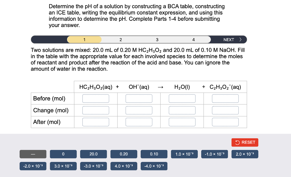 Solved Determine the pH of a solution by constructing a BCA | Chegg.com
