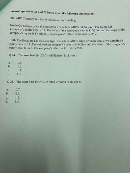 Solved Answer questions 24 and 25 based upon the following | Chegg.com