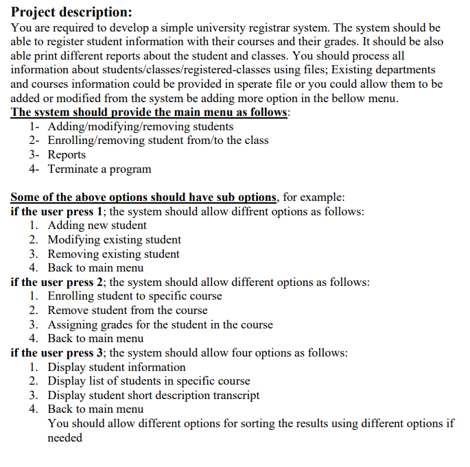 Project description: You are required to develop a | Chegg.com