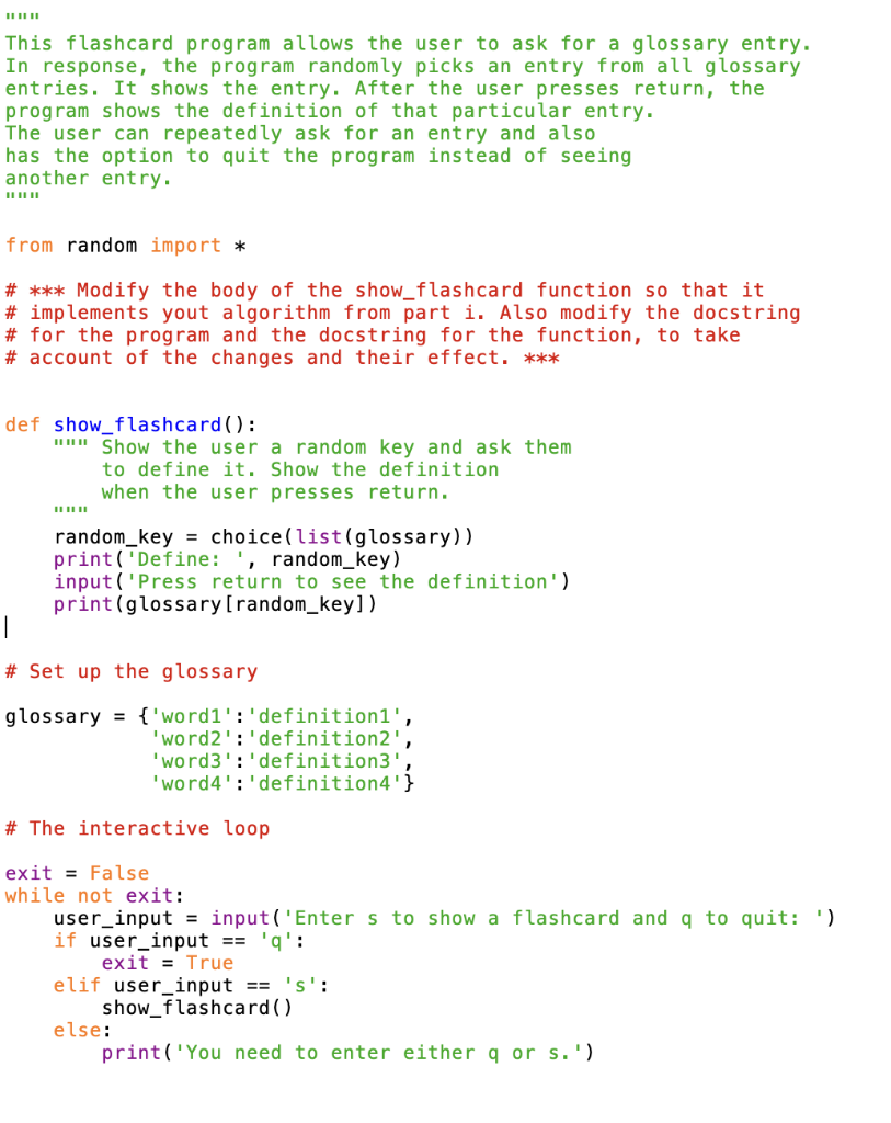Solved This flashcard program allows the user to ask for a | Chegg.com