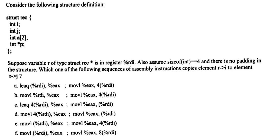 Solved Suppose variable r of type struct rec ∗ is in | Chegg.com