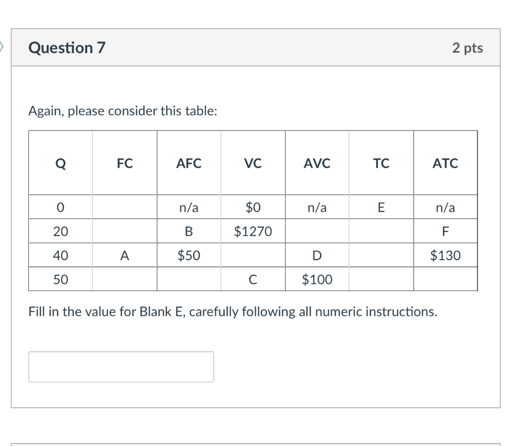 Solved For the next six questions, consider this table: Fill | Chegg.com