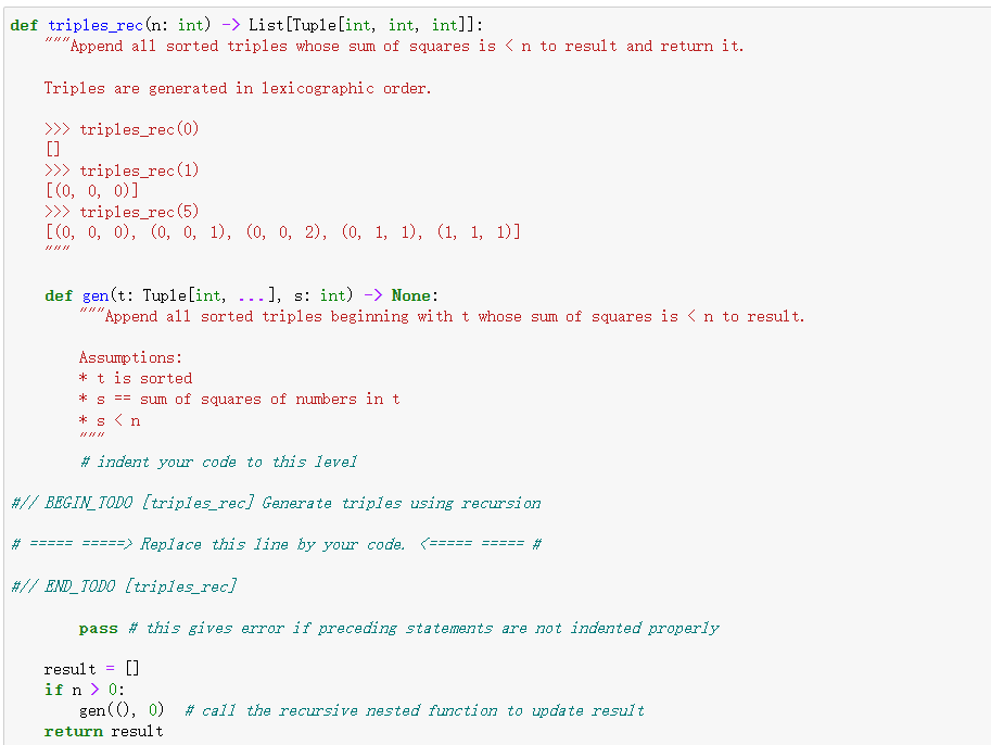 Solved Now, define function triples_rec that returns the | Chegg.com