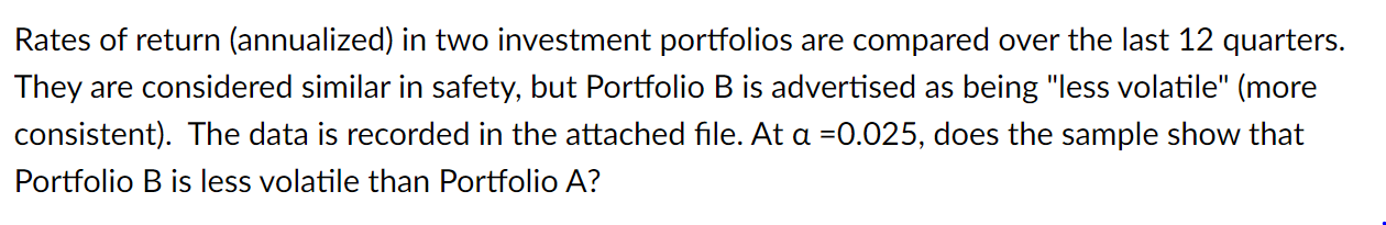 Solved Rates Of Return (annualized) In Two Investment | Chegg.com