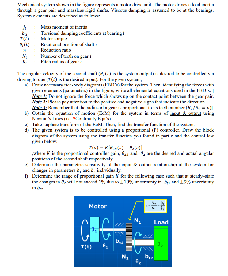 Solved Mechanical system shown in the figure represents a | Chegg.com