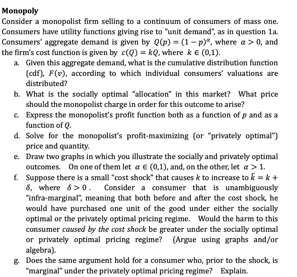 Solved Monopoly Consider A Monopolist Firm Selling To A | Chegg.com