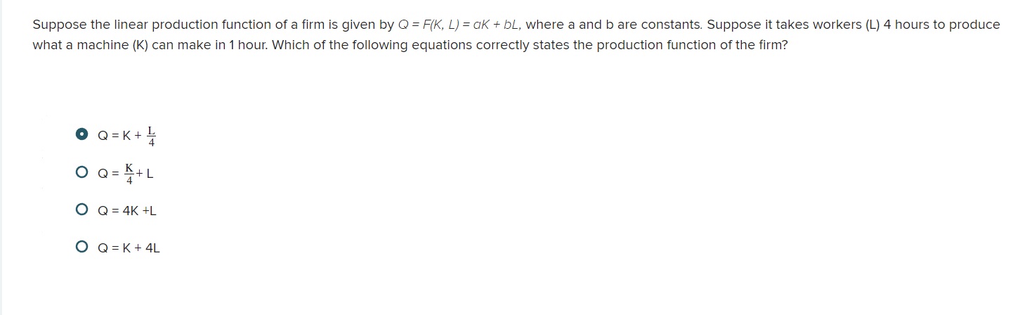 Solved Suppose the linear production function of a firm is | Chegg.com