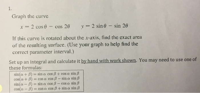 Solved 1. Graph the curve x 2 cos θ-cos 2θ y-2 sin θ-sin 2θ | Chegg.com