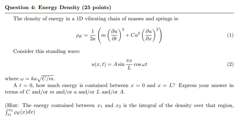 Solved Question 4 Energy Density 25 Points The Density Of Chegg Com