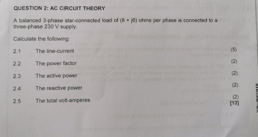 Solved QUESTION 2: AC CIRCUIT THEORY A balanced 3-phase | Chegg.com