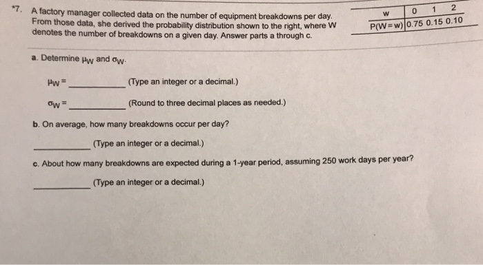 Solved 7. A factory manager collected data on the number of | Chegg.com