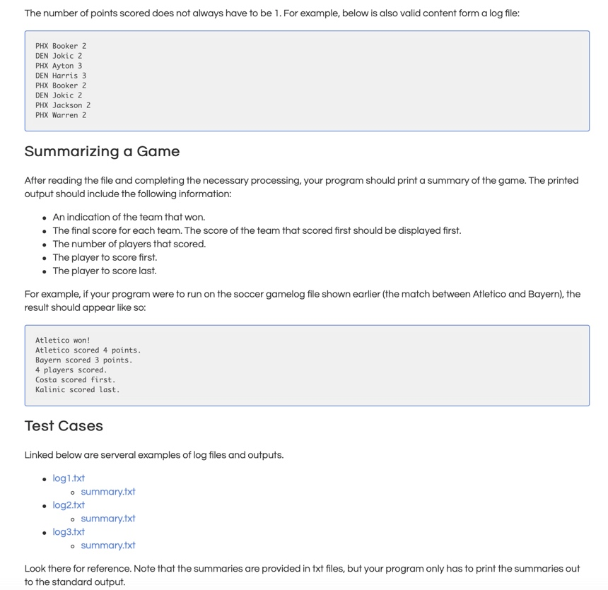 Solved Game Summarizer In this short PA, you will be writing | Chegg.com