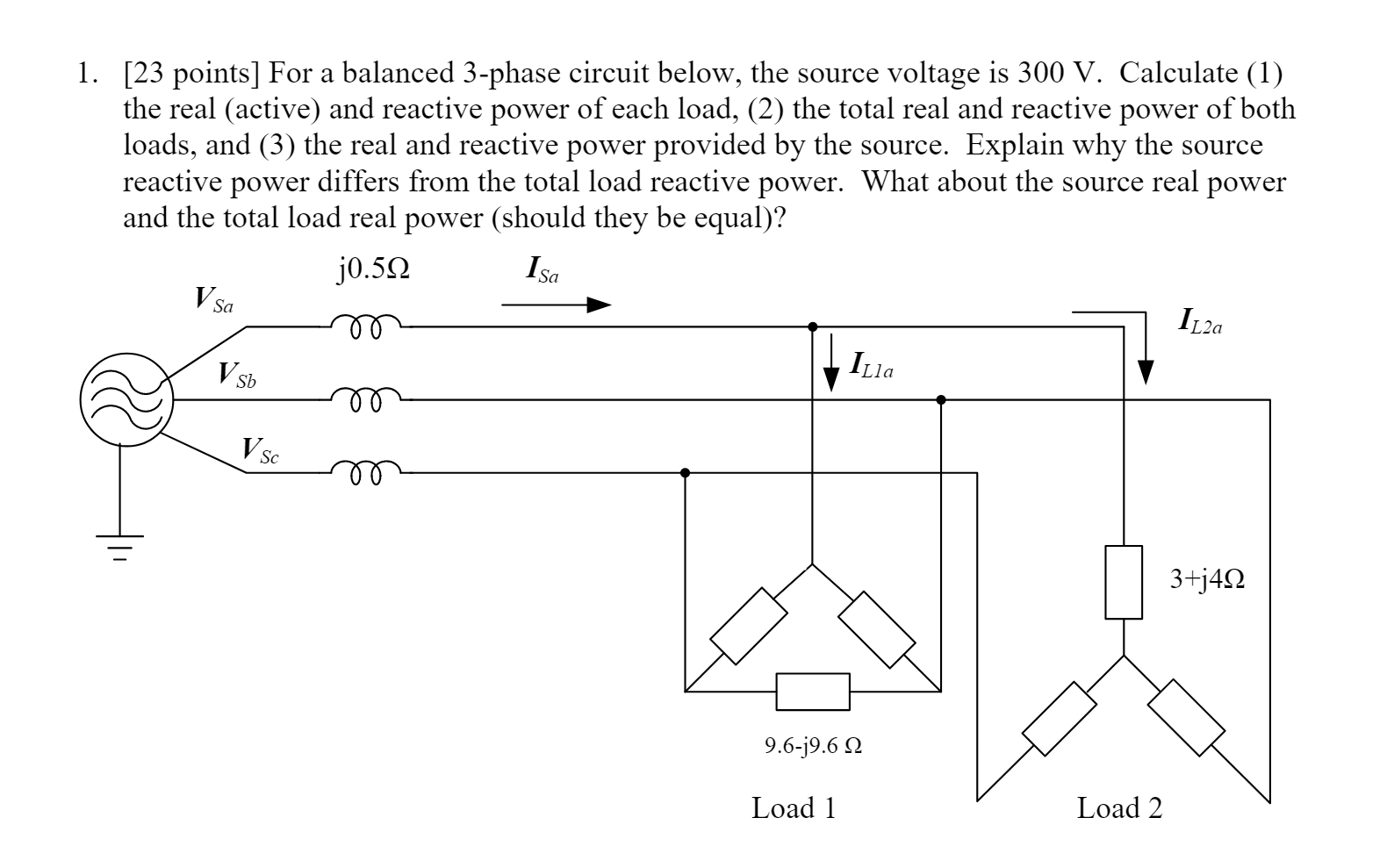 Solved 1. [23 Points] For A Balanced 3-phase Circuit Below, | Chegg.com