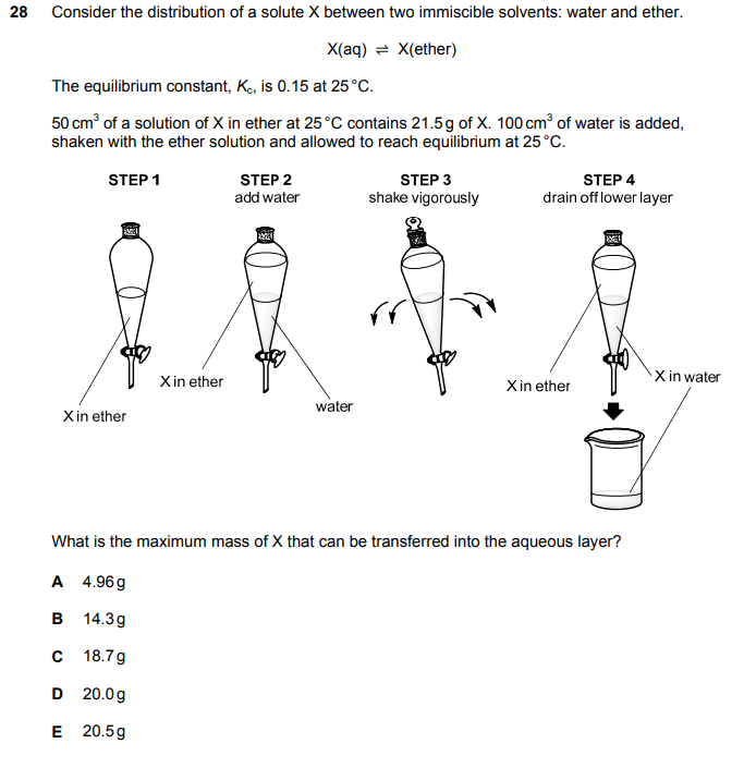 Solved X(aq)⇌X (ether) The equilibrium constant, Kc, is | Chegg.com