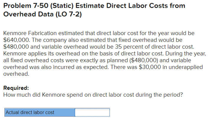 Solved Problem 7-50 (Static) Estimate Direct Labor Costs | Chegg.com