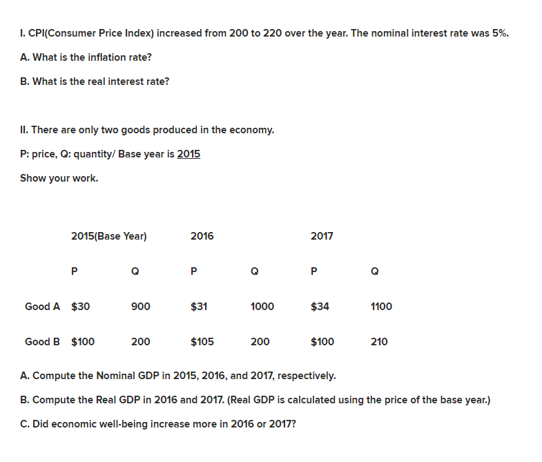 Solved 1. CPI(Consumer Price Index) Increased From 200 To | Chegg.com