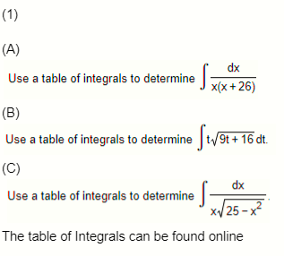 Solved (1) (A) Use A Table Of Integrals To Determine S X& | Chegg.com