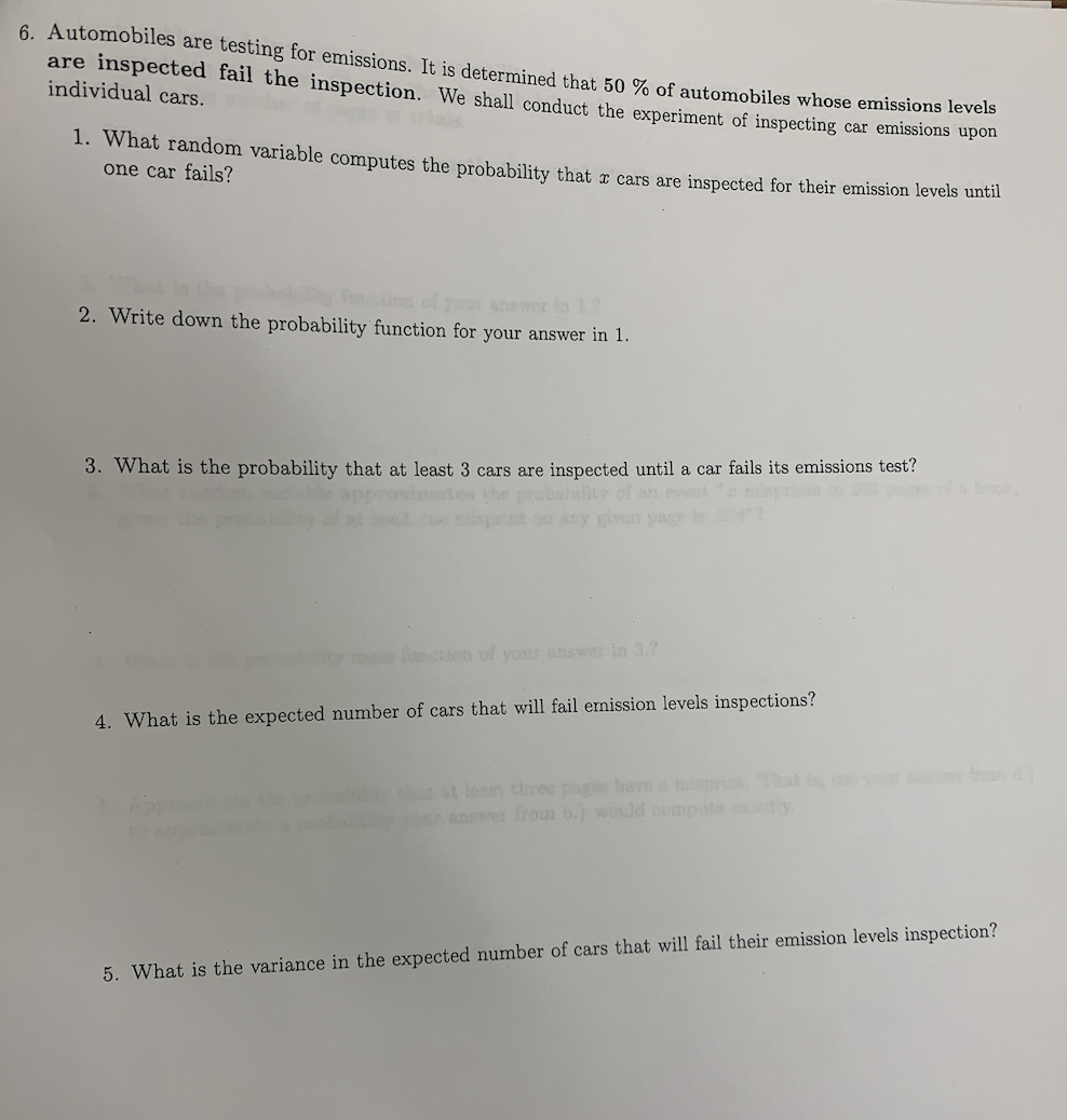 Solved 6. Automobiles are testing for emissions. It is