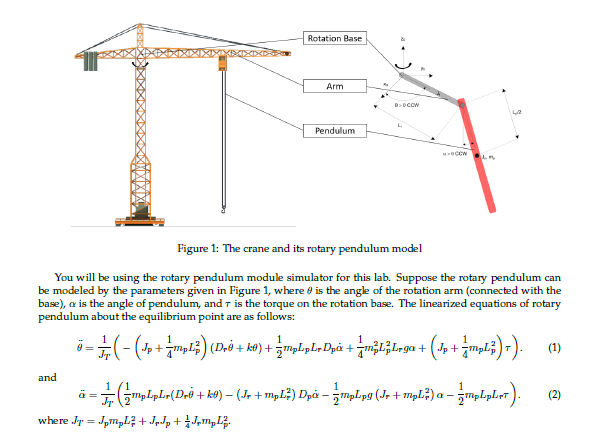 Solved Rotation Base Arm D>COW Pendulum Figure 1: The crane | Chegg.com