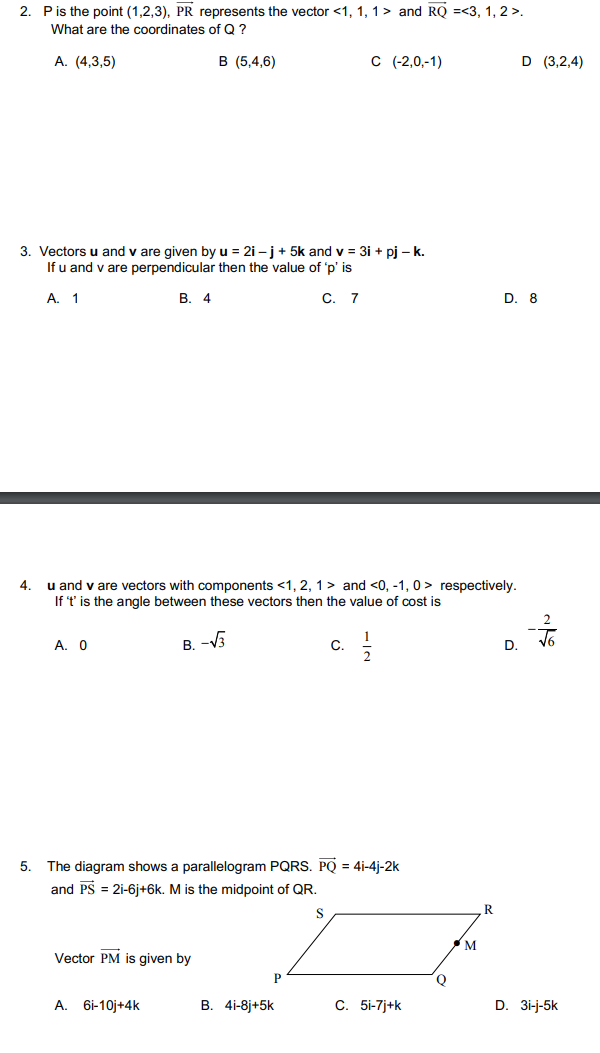 Solved 2 P Is The Point 1 2 3 Pr Represents The Vector Chegg Com