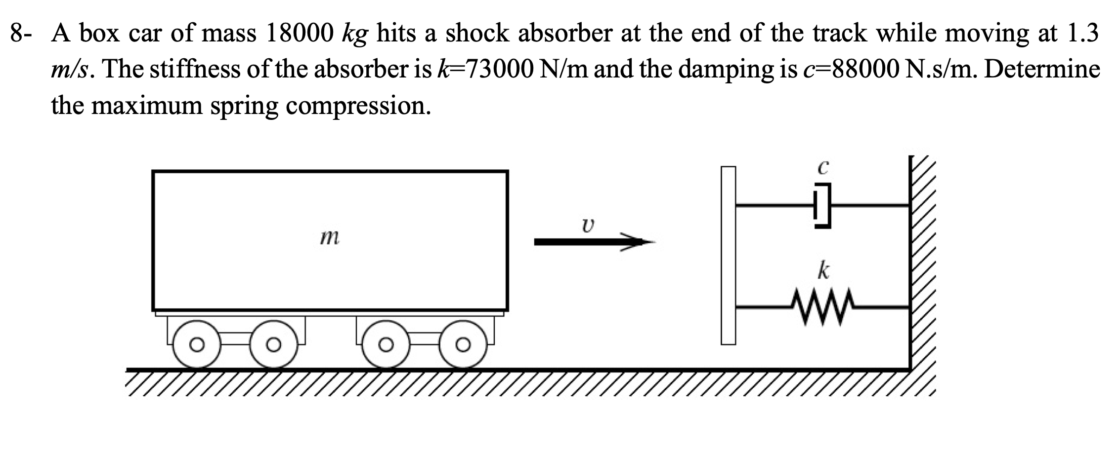 Solved 8- A box car of mass 18000 kg hits a shock absorber | Chegg.com