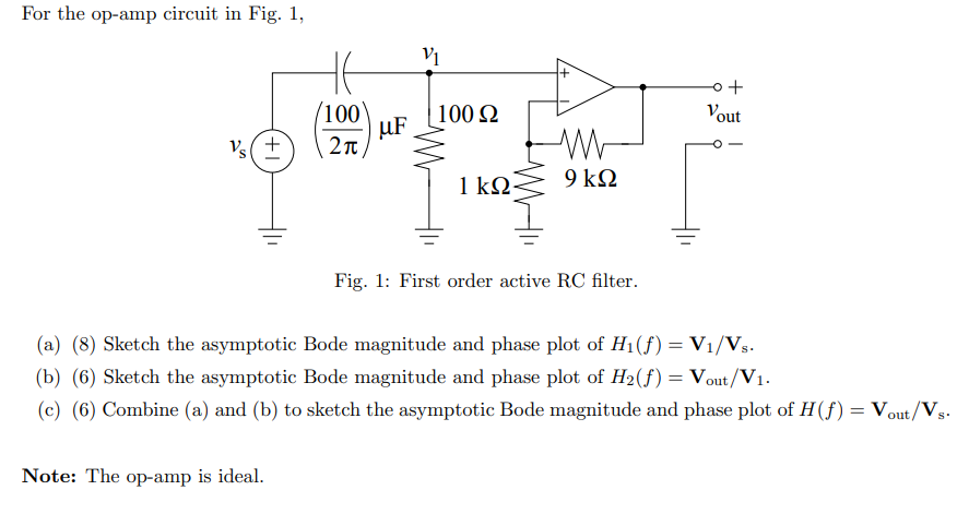 Solved For the op-amp circuit in Fig. 1,Fig. 1: First order | Chegg.com