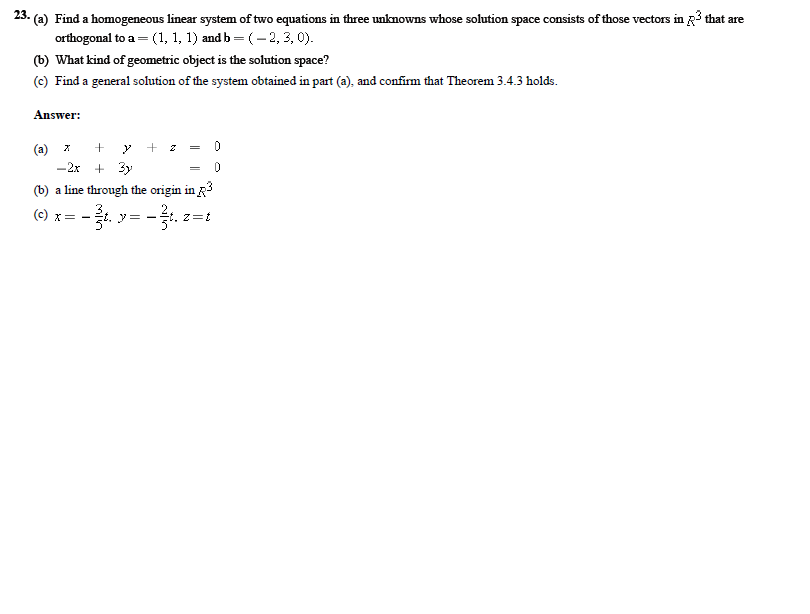 Solved 23. (a) Find a homogeneous linear system of two | Chegg.com