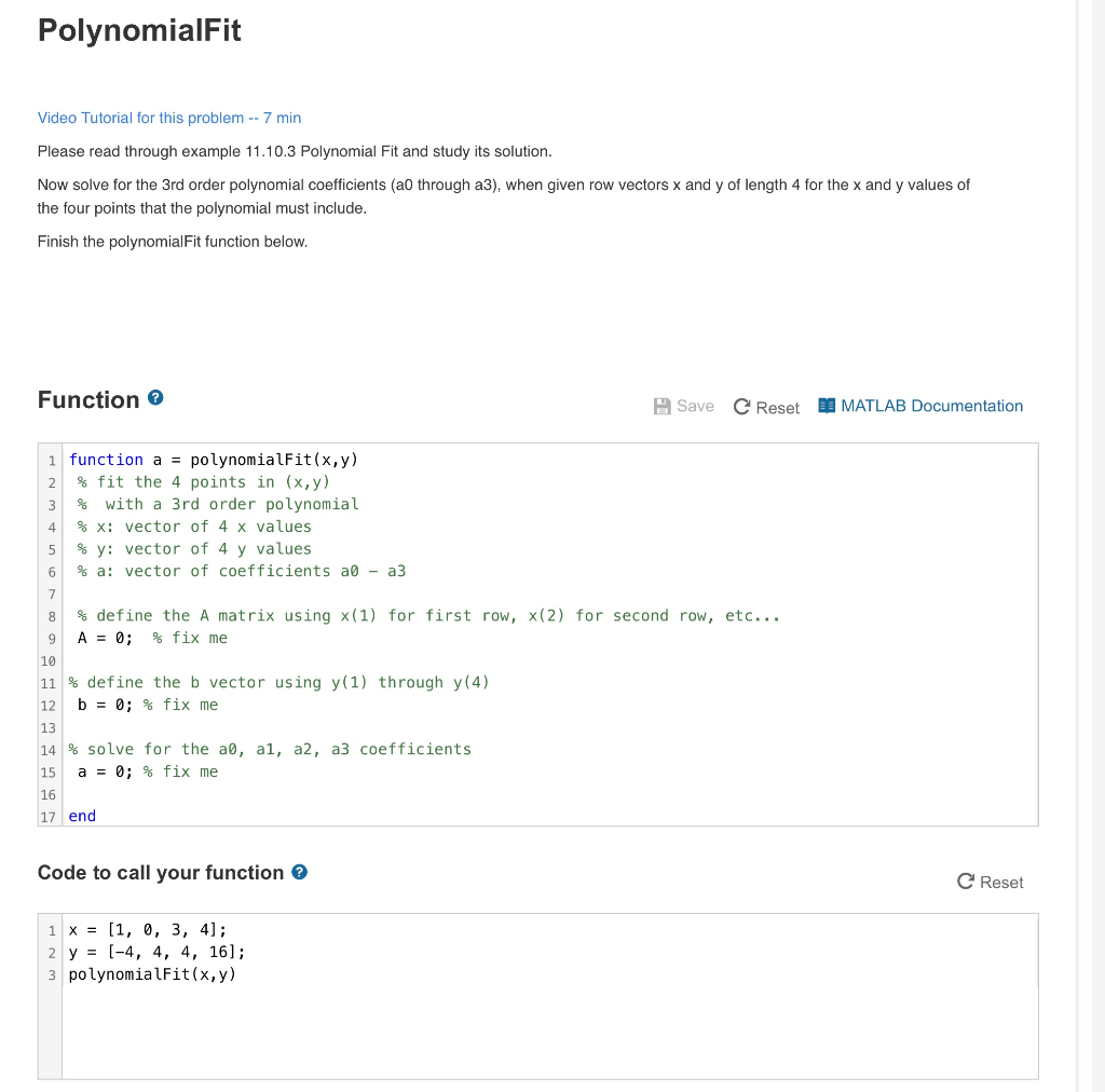 Solved PolynomialFit Video Tutorial for this problem -- 7 | Chegg.com