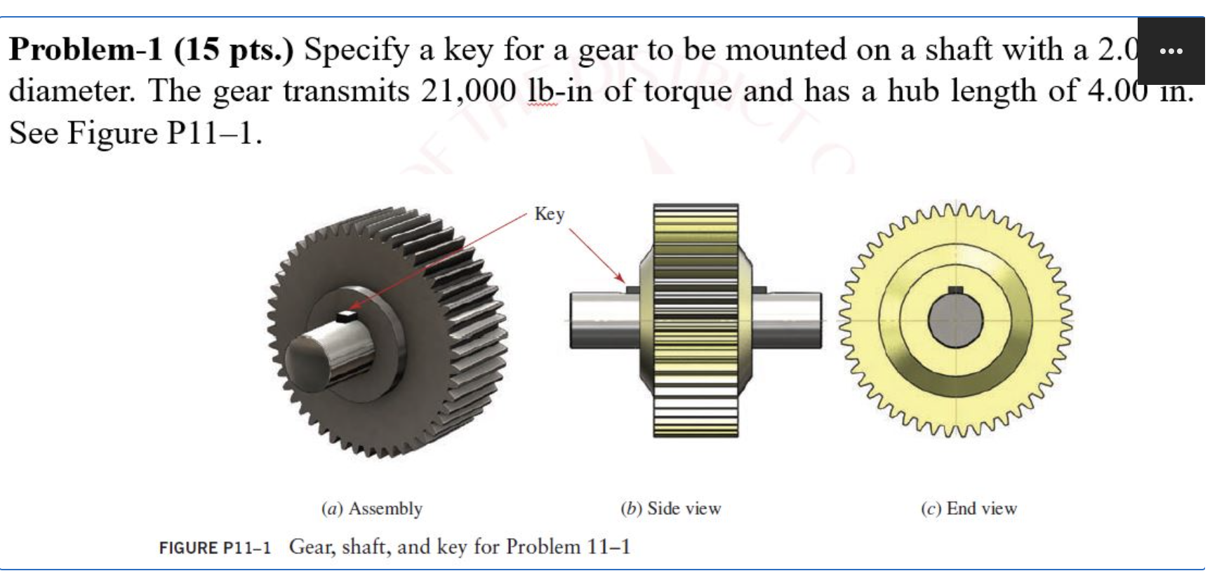 Solved Problem1 (15 pts.) Specify a key for a gear to be