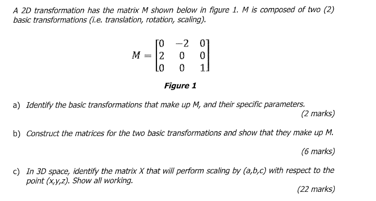 Solved A 2D transformation has the matrix M shown below in | Chegg.com
