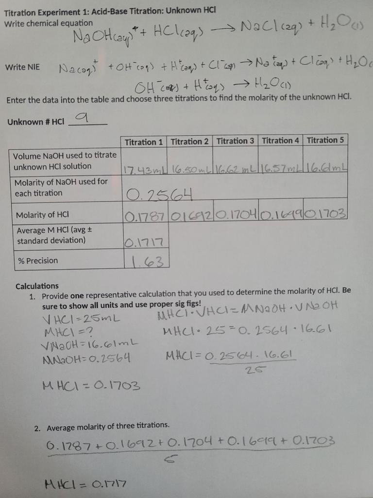 Solved Titration Experiment 1: Acid-Base Titration: Unknown | Chegg.com