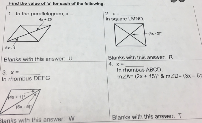 Solved Find the value of 'x' for each of the following of | Chegg.com