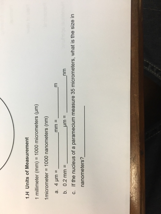 Solved 1.H Units of Measurement 1 millimeter (mm) = 1000
