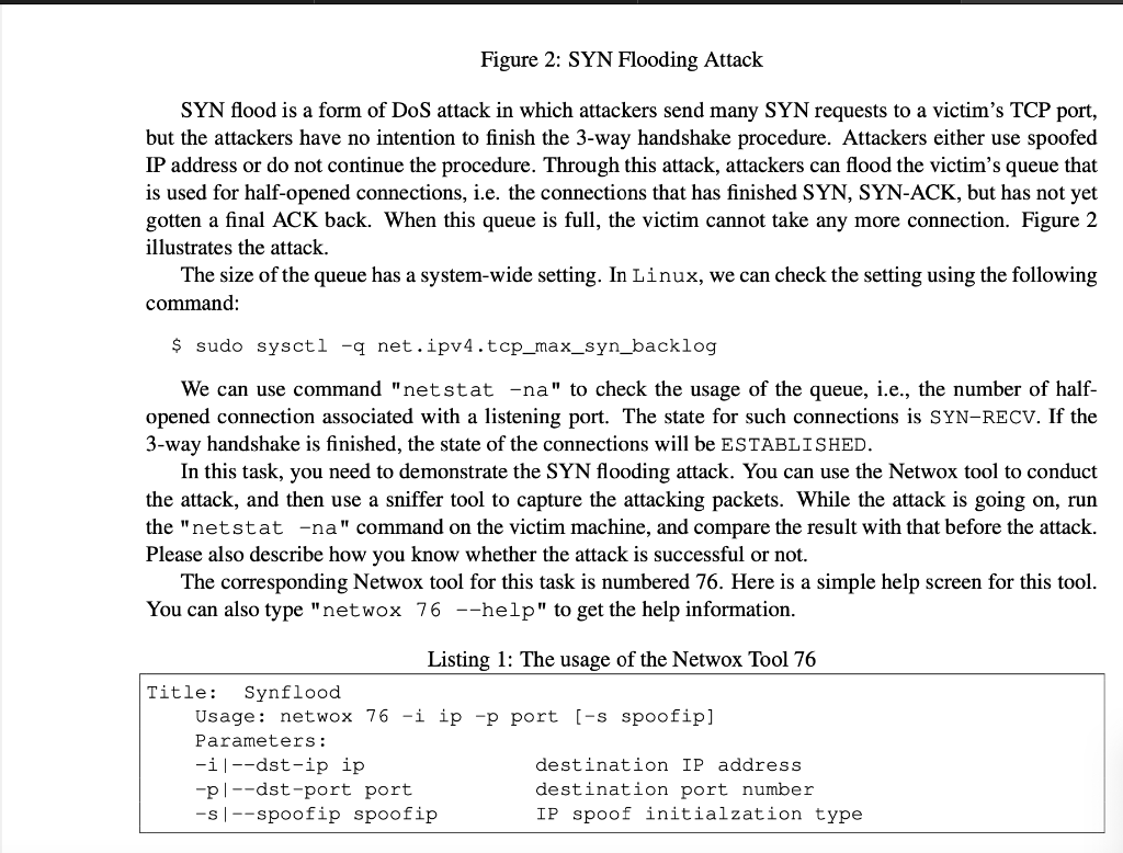 Figure 2: SYN Flooding Attack SYN flood is a form of | Chegg.com