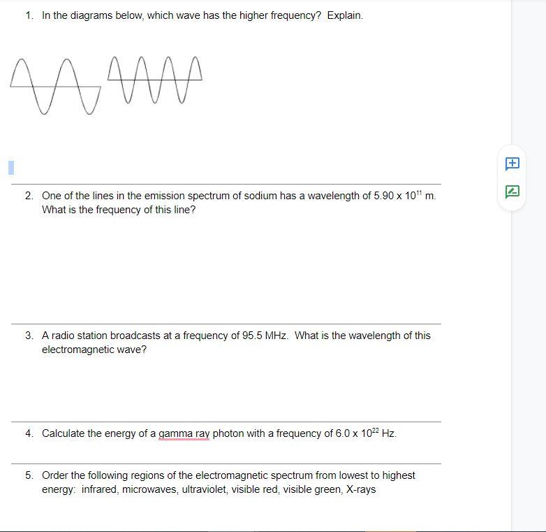 Solved 1. In the diagrams below, which wave has the higher | Chegg.com