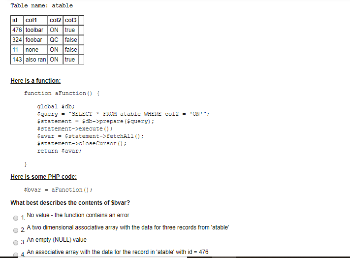 Solved Table name: atable id col1 col2 col3| 476 toolbar ON | Chegg.com