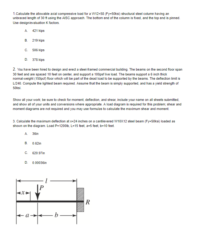 Solved 1.Calculate the allowable axial compressive load for | Chegg.com