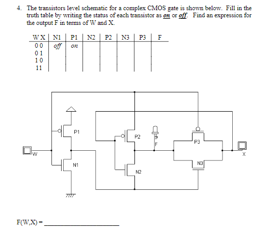 Solved 4. The transistors level schematic for a complex CMOS | Chegg.com