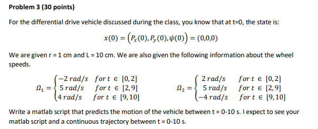 Solved Problem 3 ( 30 ﻿points)For the differential drive | Chegg.com