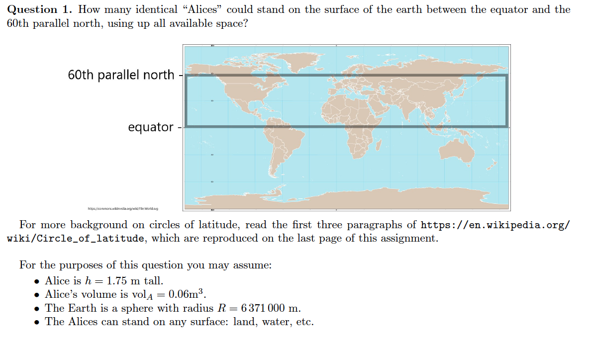 60th Parallel North Map Question 1. How Many Identical “Alices” Could Stand | Chegg.com